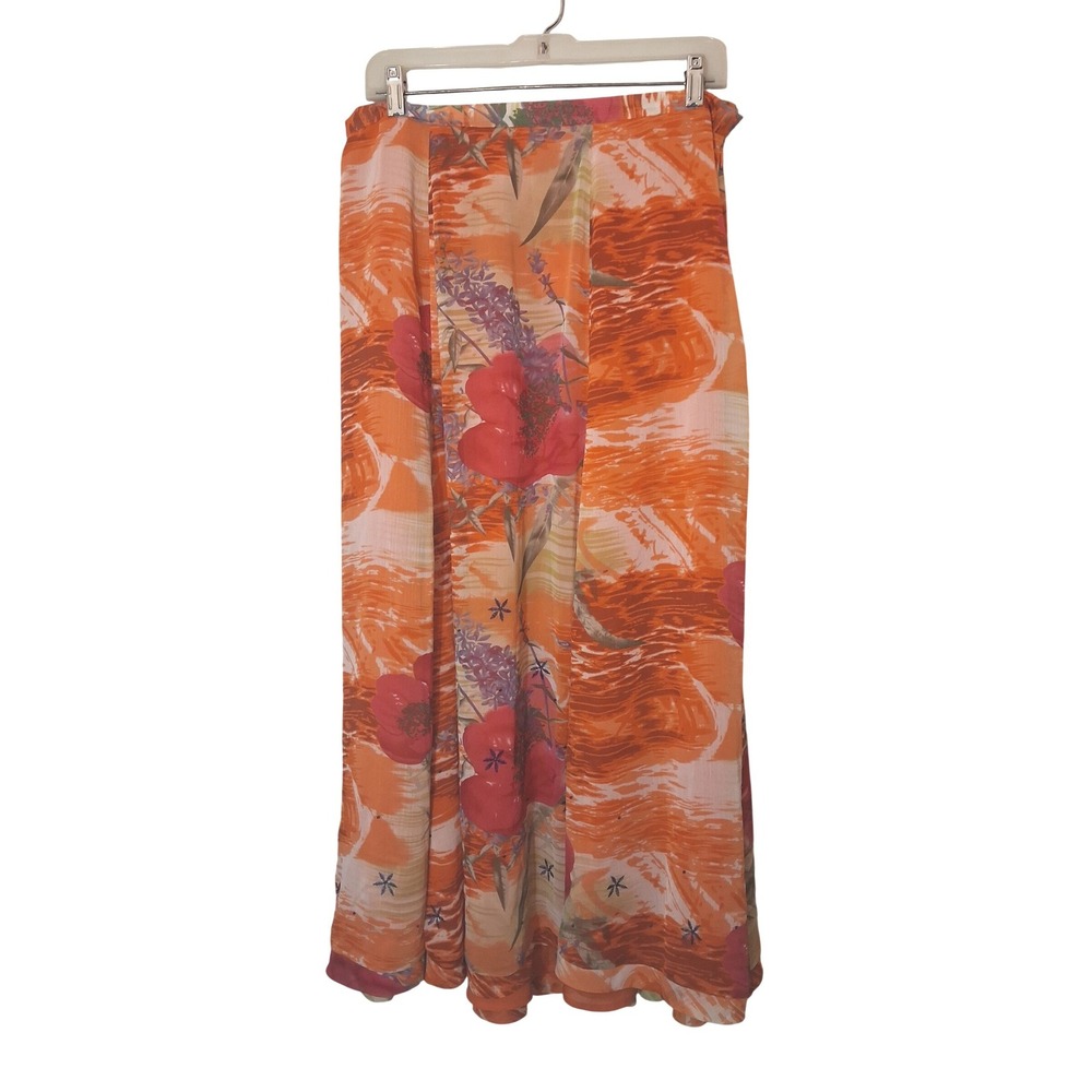 Coldwater Creek Floral Maxi Skirt 1X Orange Tropical Chiffon NWT Flowy Modest